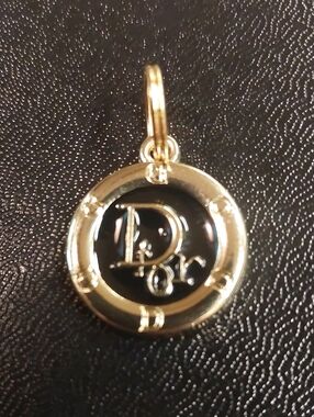 CD Black Enamel & Gold Round Logo Charm Pendant